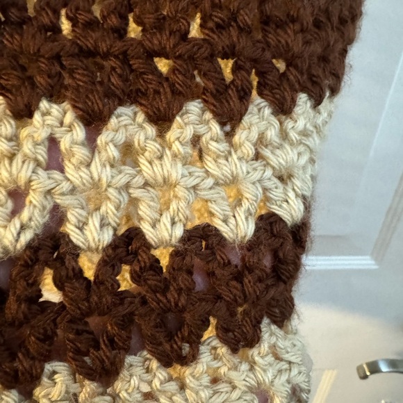 70’s Handmade Crocheted Vest Tan Brown Stripes Neutral Fall Layering Sm EUC VTG - Picture 2 of 8